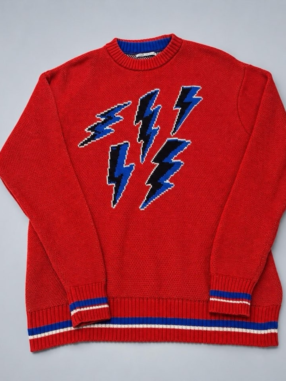 Zara Red Lightning Graphic Crewneck Sweater